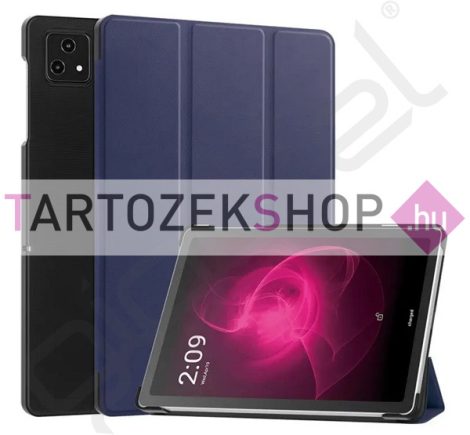 Tok álló, bőr hatású (aktív FLIP, oldalra nyíló, TRIFOLD, asztali tartó) SÖTÉTKÉK - [T Tablet 5G ( 2023 )]