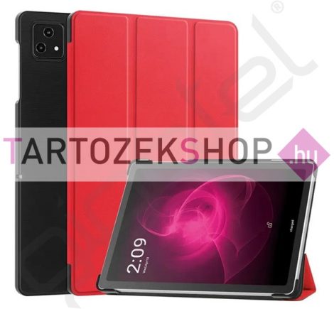Tok álló, bőr hatású (aktív FLIP, oldalra nyíló, TRIFOLD, asztali tartó) PIROS - [T Tablet 5G ( 2023 )]