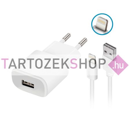 Forever hálózati töltő lightning kábellel 1*USB 1A - fehér