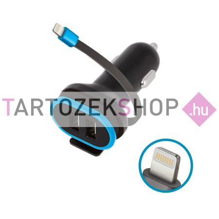 Forever autós töltő Lightning kábellel -3A, 2*USB CC-02