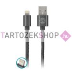   Forever USB kábel Lightning csatlakozóval, 1m, 2A - fekete/bőr