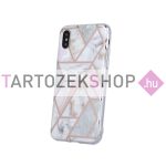   Marmur szilikon tok - Xiaomi Redmi 9T - geometrikus minta, pink