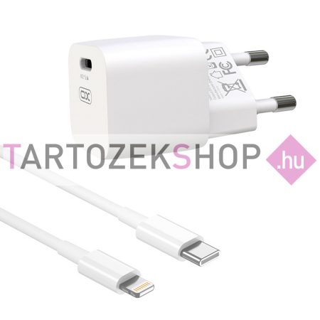 XO hálózati töltő CE01B PD 20W - Type-C csatlakozóval, Lightning-Type-C kábellel - fehér