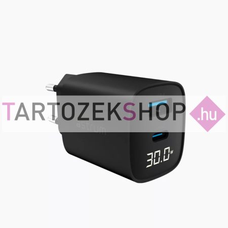 Astrum Watz 30L hálózati PD, GaN töltő 1X Type-C 1X USB-A, 30W, 3.4A, fekete